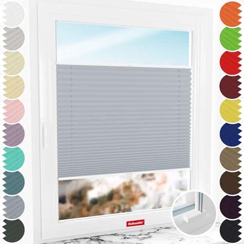 Schuette® Plissee mit Bohren zum Anschrauben ● Thermo Kollektion: Iron Fog (Hellgrau) ● 25x80cm (Breite x Höhe) ● Suprafix Faltrollo Befestigung ● Bequeme Rollo Montage inkl. Video