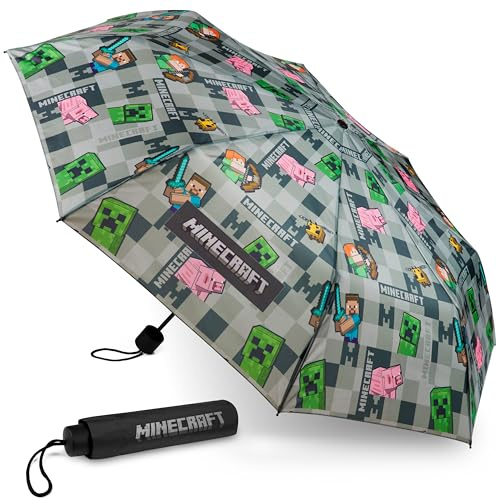 Minecraft Fällbart paraply för barn - lätt teleskopiskt paraply, Grå/Multi, one size