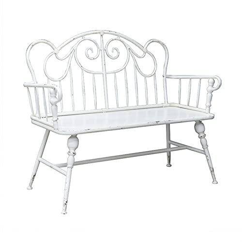 Metallbank Outdoor-Rückenbank, schmiedeeisernes Sofa, Retro-alte Bank, Freizeit-Doppelstuhl for Wohnzimmer, Garten, Balkon, Innenhof (weiß/schwarz) Gartenbank Sitzbank (Color : White)