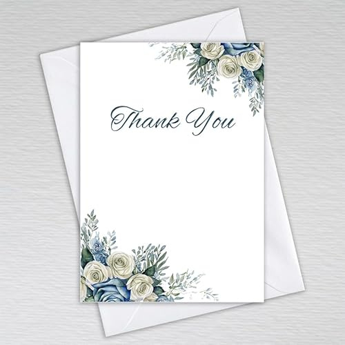 Webspectations Pack of Thank You Cards with Envelopes - A6 Postcard Style Non-Folded: Dusty Blue Wedding Thank You Cards (Pack of 50 with Envelopes)