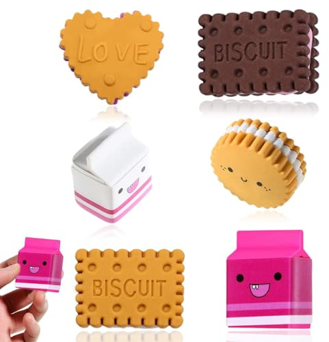 Radiergummi Set für Milchkekse, 6 Stücke Nette Kawaii Milch Cookies Keks Radiergummis, Box verpackt Farbige Bleistift Radierer für präzises Radieren, für Schule Hause Bürobedarf Schreibwaren