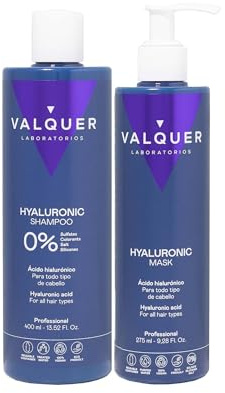 VALQUER Hyaluronsäure Set | Shampoo und Haarmaske Zero | 400 ml + 275 ml | Spendet Feuchtigkeit, repariert und schützt trockenes und geschädigtes Haar | Mit Keratin und Aloe Vera