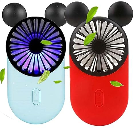 ZSHMJMJ Cute Personal Mini Fan(2 PACK), Mini Handheld USB Rechargeable Portable Fan with Stylish LED Light,3 Speed Adjustable,Cute Mouse,for Kids Girls Woman Home Office Outdoor Travel