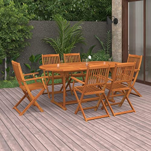 Tidyard 7-TLG.Garten Essgruppe Gartenmöbel Set,Sitzgruppe Esstisch mit Stuhl,Terassenmöbel,Gartengarnitur für Garten Terrasse Massivholz Akazie-3122