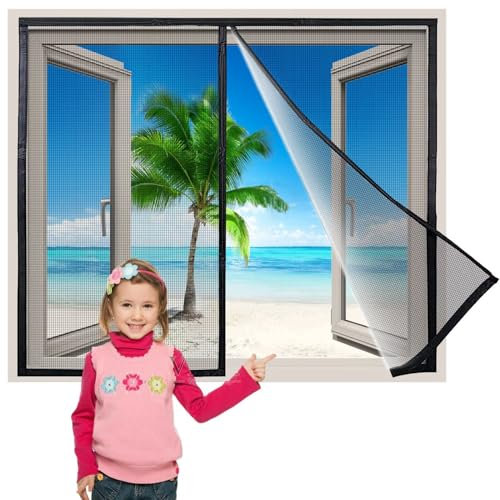 Fliegengitter für Fenster 175x180 cm, Insektenschutz Magnet Fliegenvorhang, Magnetische Adsorption, Faltbar, Auto Schließen Luft kann frei strömen, für Türen Patio Innovativ, Schwarz