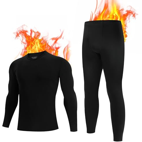 Bambu COOL Termiska underkläder män funktionella underkläder set andas innerfleece skidunderkläder män vinter för jogging cykling fotboll skidåkning motorcykel varm, svart, XL