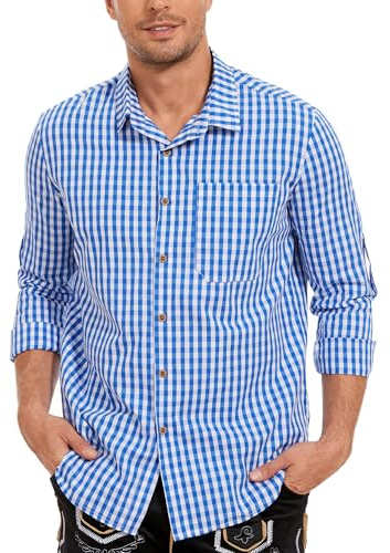 DUOLUVA Oktoberfest Hemden Herren Langarm Trachtenhemd Männer Kariertes Shirt Mens Dunkelblau 2XL