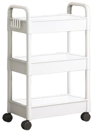 Storage Trolley on Wheels, Storage Trolley Rolling Cart, 3-Tier Utility Cart Rolling Storage & Organisation for Kitchen, Bedroom, Bathroom, Laundry Room