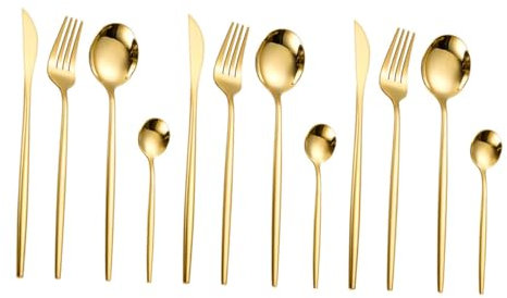 WATIIFUFU 12stücke Teiliges Besteckset Mit Und Messer Tischgedeck-kit Für Zuhause Hochwertige Rostfreie Tischwaren in Goldfarbe