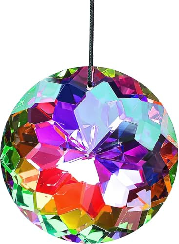 DAWRIS 3 Inch Rainbow Hanging Crystal Prism, Crystals Suncatcher Prisms, Colorful Faceted Hanging Chandelier Pendant, Window Crystals Sun Catcher Prisms Indoor Outdoor Hanging Decor