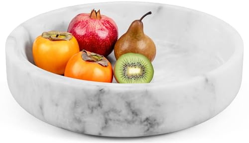 EARTHEN CRAFTS Ciotola da portata in marmo da 20,3 cm, ciotola decorativa in Travertino realizzata a mano per il piano della cucina, grande per caramelle per il tavolino da caffè