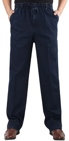 Gsywaipei Jeans casuales de cintura elástica para hombre, pierna recta, cómodos, ajustados, ajuste relajado, pantalones de mezclilla ajustados regulares, azul 1, 58 ES