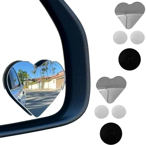 2 Sets Heart Shaped Blind Spot Mirror - Cute Car Accessories, HD Convex Rearview Mirror Set, Universal Stick-on Side Mirror for Cars, SUVs, Trucks, Frameless Design with Wide Angle for Enhanced Safety