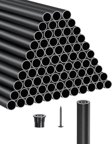 VEVOR Balustres d'Escalier, Lot de 101, Barreaux de Sécurité Garde-corps Aluminium 19x914 mm, Tige Ronde Creuse Métal, Embouts de Rail et Vis, Barres Rampe pour Escaliers, Porche, Patio, Clôture, Noir
