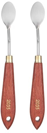 sourcing map 2pcs Palette Knife Painting Tool 1.57 x 0.79 Stainless Steel Teardrop Blade 7.48 Length Spatula Painting Pallet Knives with Hole Beech Wood Handle for Acrylic Canvas, Red/Silver