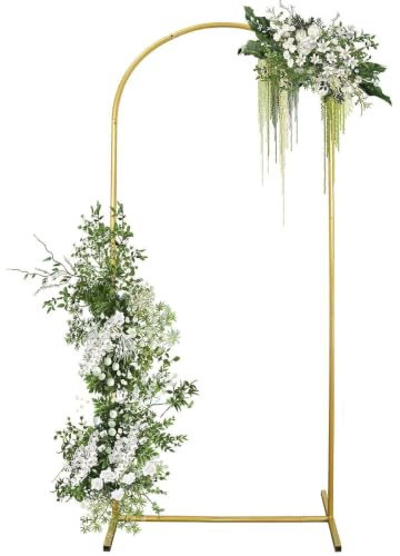 2m Gold Hochzeitsbogen, Metallbogen Hintergrund Ständer für Party | Ballonbogen Ständer mit stabiler Basis, Passt zu Hochzeiten, Geburtstagen und Eröffnungsfeiern (1x2m)