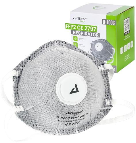AirGearPro Mascarillas FFP2 con Válvula (Pack de 20 Unidades) – Respirador Mascarilla Antipolvo con Filtro – Mascarilla para Polvo Fino