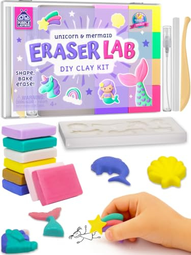 Eraser Lab DIY Clay Eraser Kit for Kids - Mermaid & Unicorn Design - Arts and Crafts Kits for Kids - 7 Year Old Girl Gifts - Creative Crafting Fun for Ages 4 5 6 7 8 9 10 - Birthday Presents for Kids
