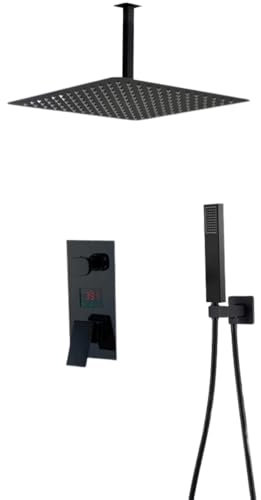 shower sets for bathroom Matte Black LED Digital Display Shower Faucet Set Rain Waterfall Black Bathtub Shower System LCD Digital Shower Bath Mixer Tap 2-way 12in ceiling