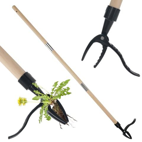 lasuroa Arrache-Mauvaises Herbes Vertical, 100cm Manche Long Tête en Alliage D'aluminium à 4 Griffes Arrache Facilement Chardons et Les Racines de Pissenlits sans se Baisser ni S'agenouiller