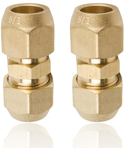 2 Stück Klimaanlage Adapter,Kupferrohr Verbinder,Split Klimaanlage Verbindungsnippel,Doppelnippel für Kupferrohre,Klemmringverschraubung,Rohrverbinder,Messing 3/8 Zoll Schweißfrei für Klima-Wartung