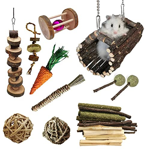 Kelisdi Juego de juguetes para hámsteres, roedores, puente de jerbo, hamaca, zanahoria, casa para hurones, hámster, cobayas, roedores