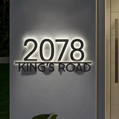BFBZYME Personalized Modern Backlit LED House Numbers Plaques, Custom Acrylic Illuminated Address Plate, Outdoor Door Signs For Lighting Home/Yard(12inches)