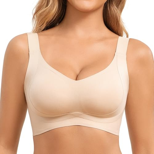 Fittingirls Dam BH för kvinnor, Bygellös Trådlös Sömlös, Push-up Full Täckning med Stöd, Bekväm Sovande T-shirt Bralette, Plusstorlek med Justerbara Remmar