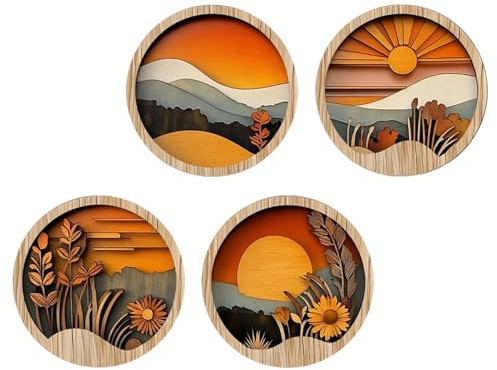 Yuemeuy Boho Art Wanddeko - Moderne Boho Wanddekoration - Geometrische Holzrahmen Runde Deko 20cm Für Balkon Fensterbank Eingangsbereich Flur