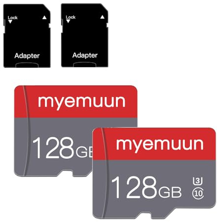 Two Memory Cards TF Card 128GB with Adapter, C10 UHS-1 A1, for Laptop/Tablet/Camera/Smartphone/Printer (2 x 128GB)