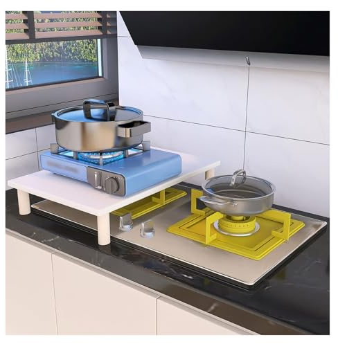 tapa encimera gas Placa de cubierta para cocina de gas con patas, cubierta de madera blanca para estufas de gas individuales o dobles, estante de almacenamiento(19.7x15.7x3.8in/50x40x9.6cm)