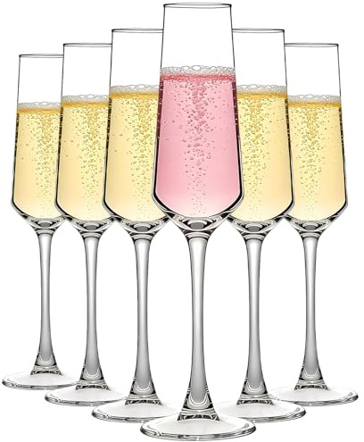 MYKAGS Set of 6 195ml Glass Champagne Flute for Weddings Birthdays Celebrations Durable Design for Home Bar Kitchen Table Special Events