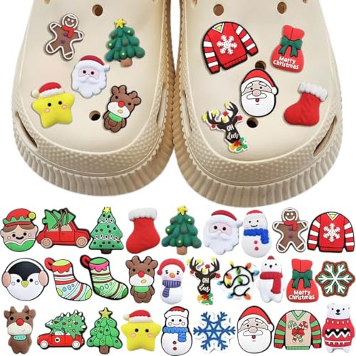 KIRZAX 56pcs Charme Chaussure,Ornement de Style Noël, Breloque pour Sabots Sandales Pins Crocs, Décoration de Dessin Animé, Cadeau de Fête pour Enfants Filles Femmes