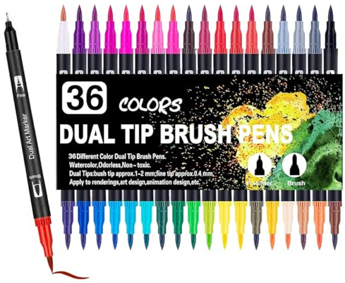 HSP-HSWITI Lot de 36 marqueurs à double pinceau, aquarelle à séchage rapide, pour coloriage, dessin, scrapbooking et journal, idéal pour les débutants