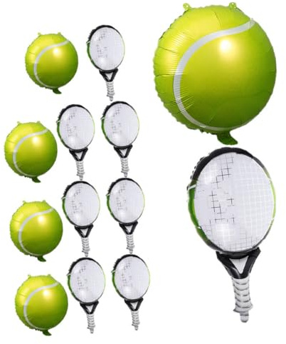 FELTECHELECTR 12 Stück Teiliges Tennisball folienballon Aufblasbare Tennisschläger Tennisball luftballons Grün und mit Aufhängeösen für Tennis motto geburtstagsfeiern und Sportpartys