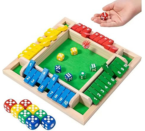 Falafoty Shut the Box Game 2-4 Player, Puzzle Dice Games Educational Wooden Board Game with Dice, Holiday Travel Family Fun Table Math Games for Kids Adults, Close the Box Table Game Birthday Gift