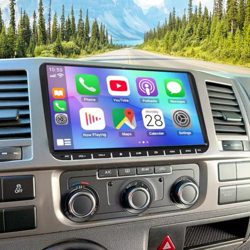 2 32 G bilradio för VW Transporter T5/T6 Caravelle kombi med trådlös Carplay Android bil, 9 tums pekskärm bil stereo display spelare radio GPS navigationshuvud enhet med Bluetooth WLAN FM RDS SWC