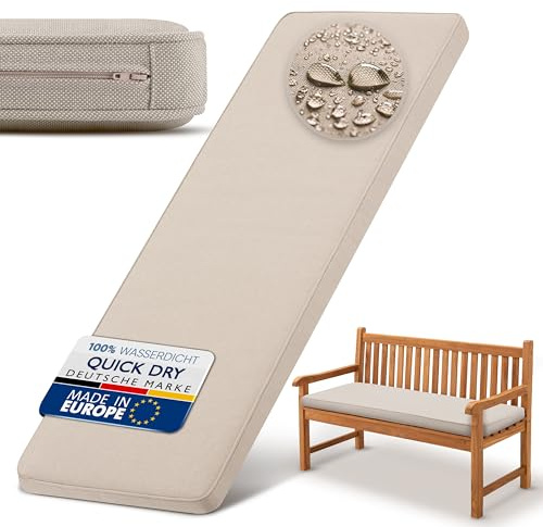 Beautissu Bankauflage Outdoor Bankkissen wasserdicht UV-beständig waschbar | 100x50cm 5cm dick Beige Gartenbank Sitzkissen pflegeleicht Bankpolster Bezug abnehmbar Gartenmöbel Sitzer QD-BK