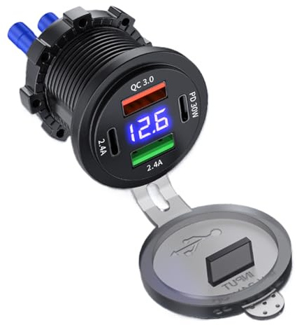 Cargador Digital para Automóvil con Pantalla: Carga Rápida PD + QC3.0, Puertos Duales USB-A Y Tipo C, Adaptador De Carga Rápida De 60 W para Automóviles, Motocicletas, Camiones, Vehículos Recreativos