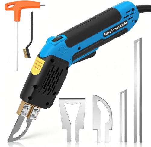 Electric Hot Knife Cutter, 300W Foam Cutter Electric, Adjustable 0–600°C Fast Heating Cutting Tool, Portable Foam Insulation Knife with 4 Blades, for Cutting Belt Fabric Rubber Cloth Sponge KT Board