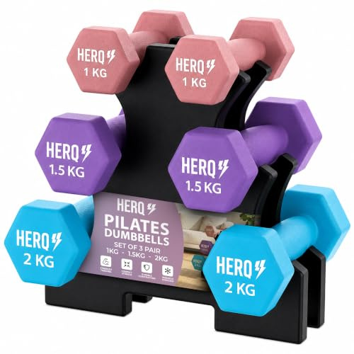 HERQ Dumbbells Set | Dumbbells Set Women | Weights Dumbbell Set with Rack | Anti-Slip Dumbbell | Sweat Resistant Weights for Women | Weights for Pilates, Yoga, Gym, Home Workout