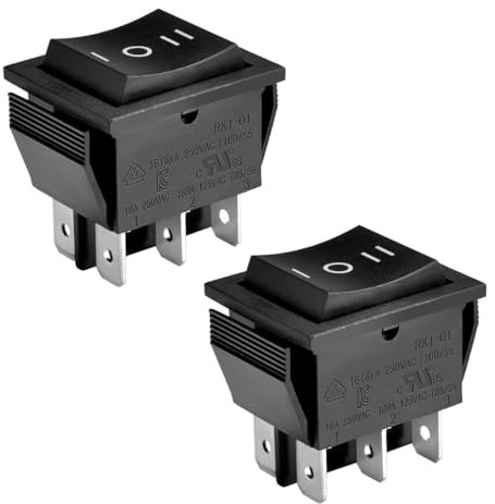 Heschen Interrupteur à bascule, ON-OFF-ON, DPDT, 6 bornes, 16A 250VAC, Noir, Lot de 2