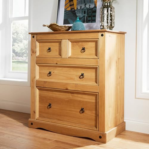 Home Source Solid Pine Wood Chest of 4 Drawers 4 Drawers Storage Cabinet
