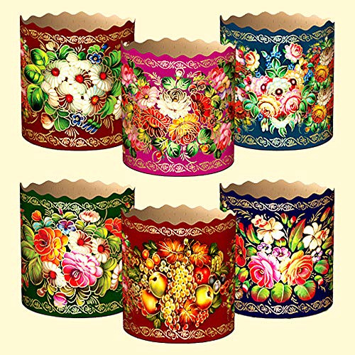 Slco Backform-Set für Osterkuchen Zhostovo, 5er Set, H-8,5 cm, D-13 cm, Panettone, Einweg, Mehrfarbig, Ideal für Familienfeier, Weihnachten, Valentinstag, Ostern