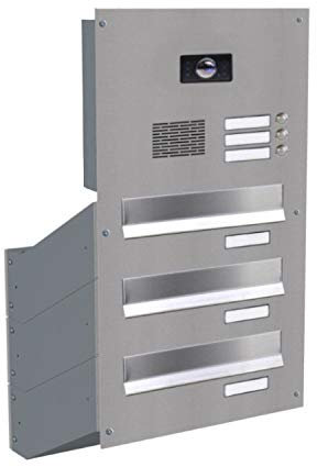 D-042 3er Edelstahl Mauerdurchwurf Briefkastenanlage mit Klingeln, Sprechsieb & Kamera (Tiefe: 35-50 cm) - LETTERBOX24.de