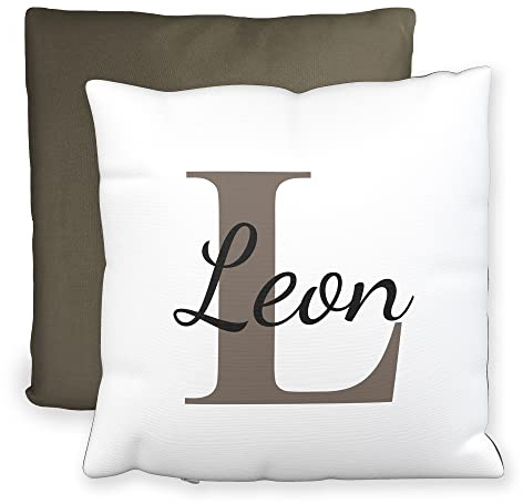 LOOXIS Personalisiertes Kissen mit Namen, selbst gestalten, Kalligraphie – Geschenkidee Einzug, Dekoration, für Partner/in, Geburtstag – 40 x 40 cm - Mokkagrau
