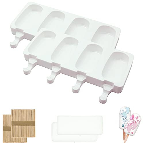 Eisformen Eis Am Stiel, Eisformen Silikon, BPA Frei Kuchen Eis am Stiel Backform,Eisförmchen mit Stiel,Popsicle Molds Set,Eiscreme form-Cake Pop Ice Lolly Mould Eis Selber Machen Dessertform (Weiß)