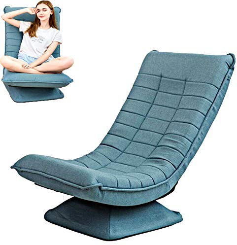 stile moderno Poltrona Sedia Pieghevole Reclinabile Girevole Rotazione di 360 °pavimento poltrone salotto Multifunzione Schienale regolabile in 3posizioni sedie Coprisedile in lino Rimovibile/BLU