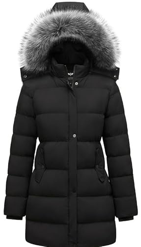GGleaf Women's Winter Puffer Coat with Removable Fur Hood Warm Snow Jacket