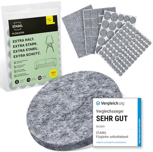 Filzgleiter selbstklebend Grau 151 Stück (4 mm) I Filzgleiter für Stühle I Möbelgleiter Filz selbstklebend I Möbelgleiter aus hochwertigem Nadelfilz I Stuhlgleiter I Klebefilz für Möbelfüße
